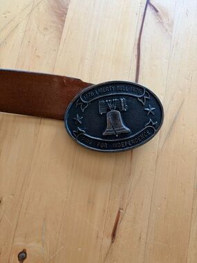 Liberty Bell Brown Leather Belt with Oval Buckle